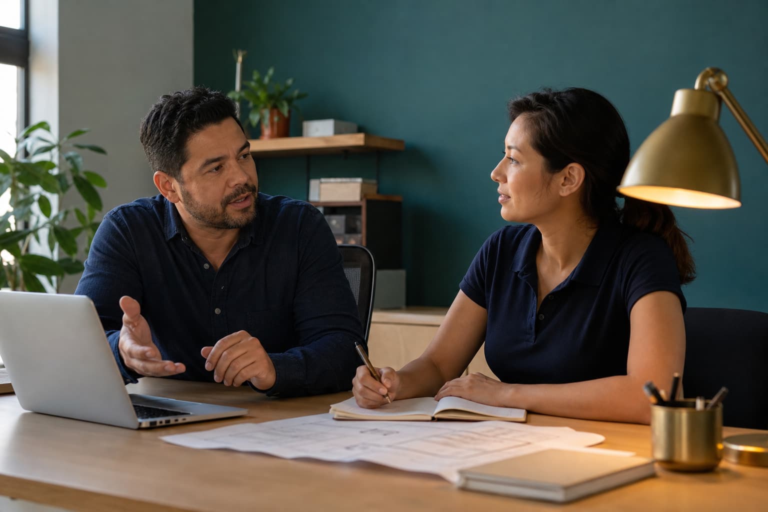 Two people planning a Stabilize engagement across a desk